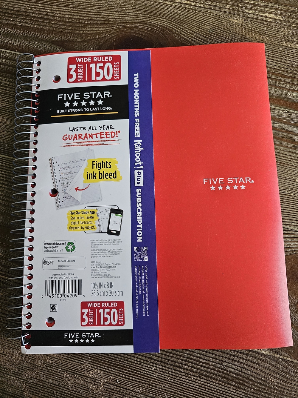 Five Star Red Spiral Notebook - Wide Ruled, 150 Sheets